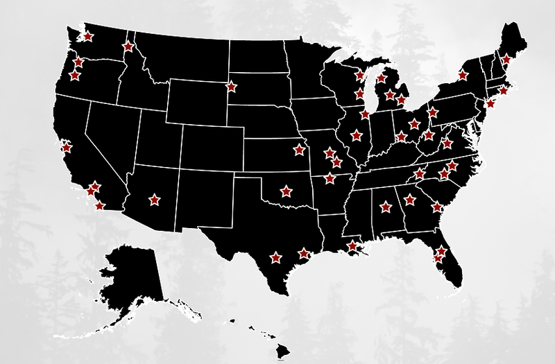 Map of Redneck Revolt chapters as of January 2017 (Redneck Revolt)
